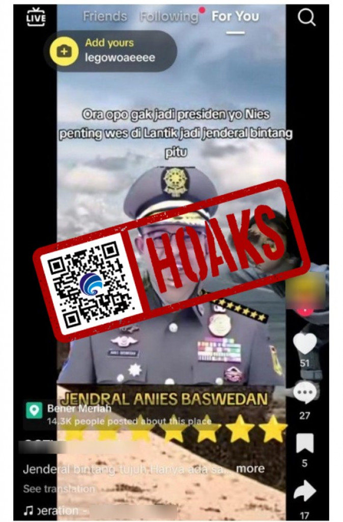 [HOAKS] Gambar Anies Baswedan Dilantik Menjadi Jenderal